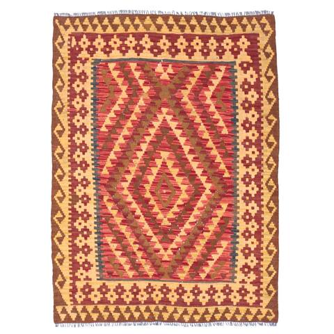 Handmade One-of-a-Kind Wool Mimana Kilim (Afghanistan) - 3'3 x 4'7