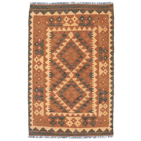 Handmade One-of-a-Kind Wool Mimana Kilim (Afghanistan) - 2'6 x 3'10