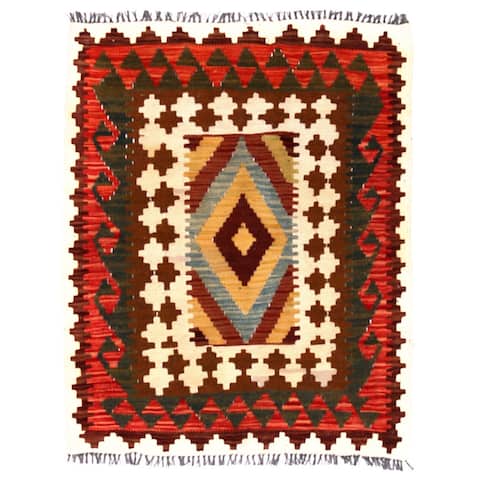 Handmade One-of-a-Kind Wool Mimana Kilim (Afghanistan) - 2'9 x 3'6