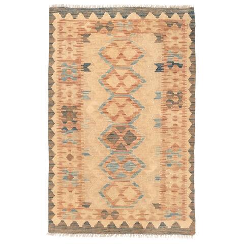 Handmade One-of-a-Kind Wool Mimana Kilim Rug (Afghanistan) - 2'8 x 4'2
