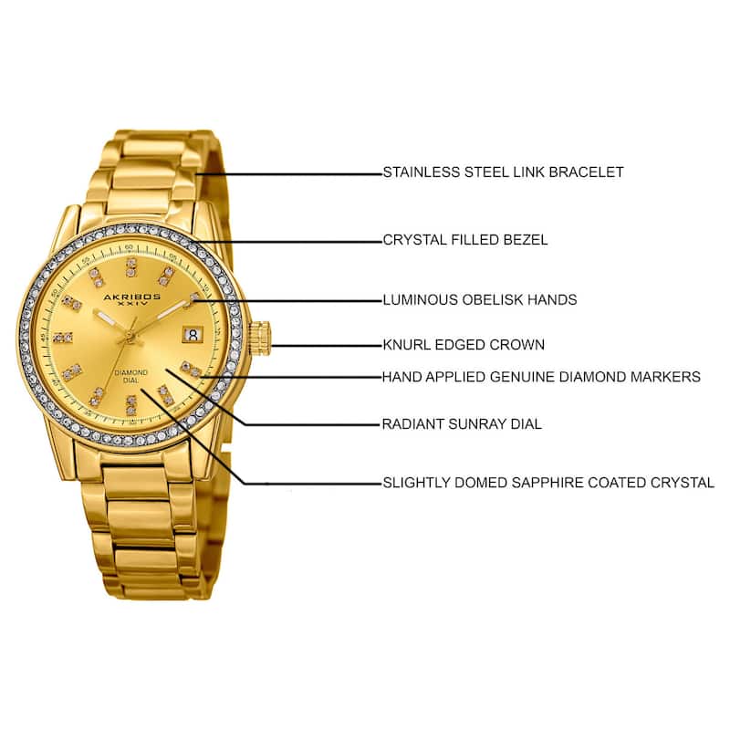 Akribos XXIV Women's Quartz Diamond Stainless Steel Gold-Tone Bracelet Watch