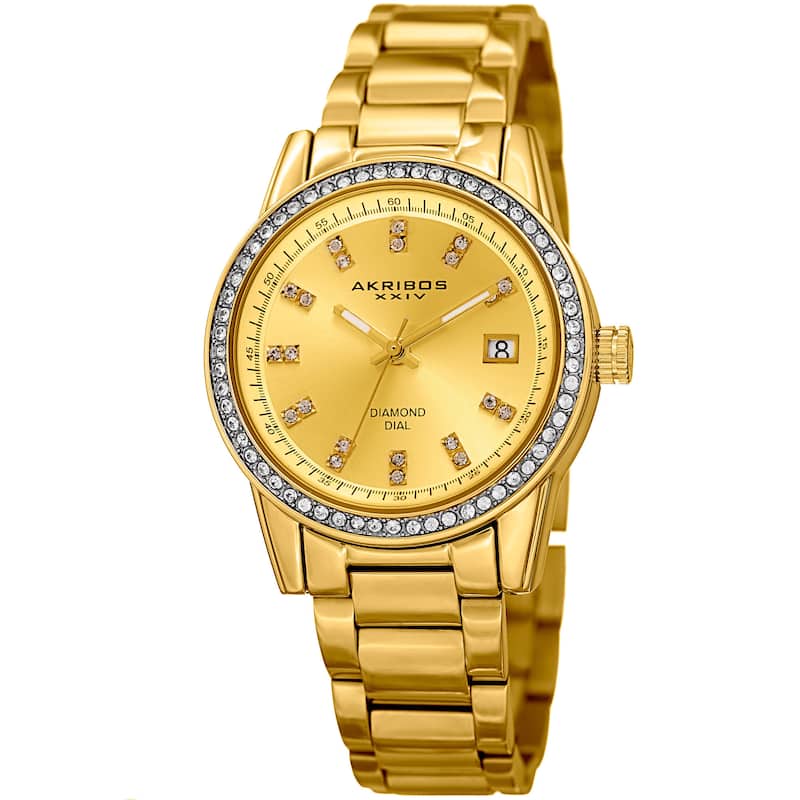 Akribos XXIV Women's Quartz Diamond Stainless Steel Gold-Tone Bracelet Watch