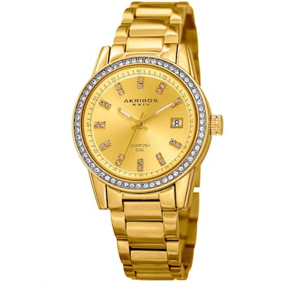 Akribos XXIV Women's Quartz Diamond Stainless Steel Gold-Tone Bracelet Watch
