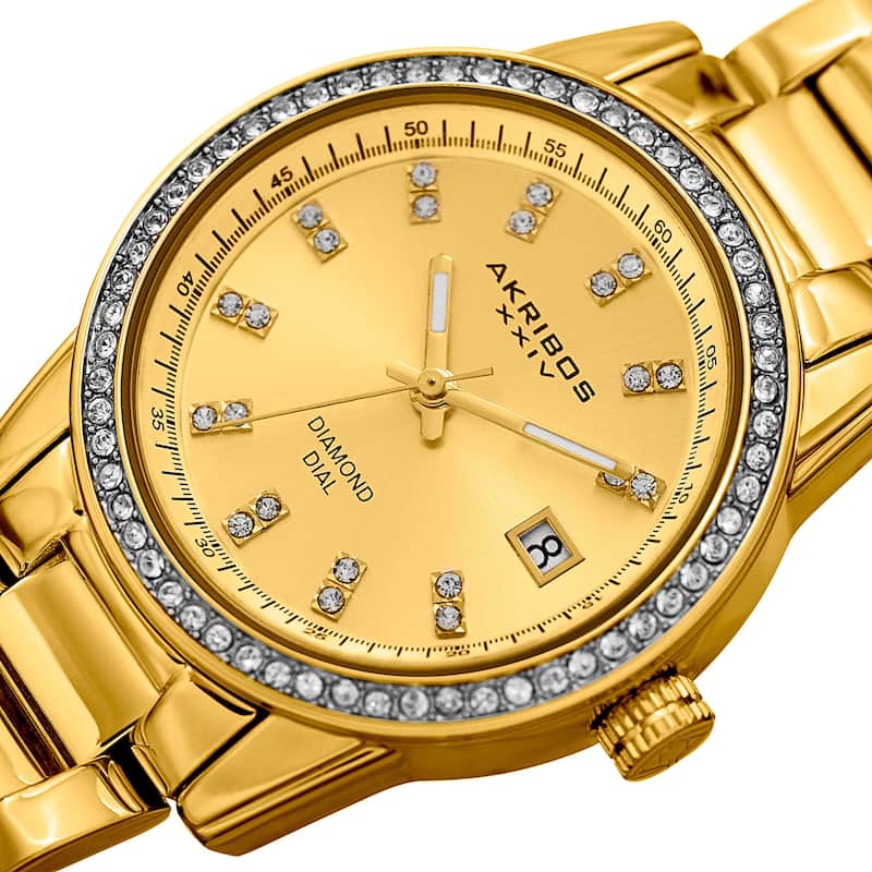 Akribos XXIV Women's Quartz Diamond Stainless Steel Gold-Tone Bracelet Watch