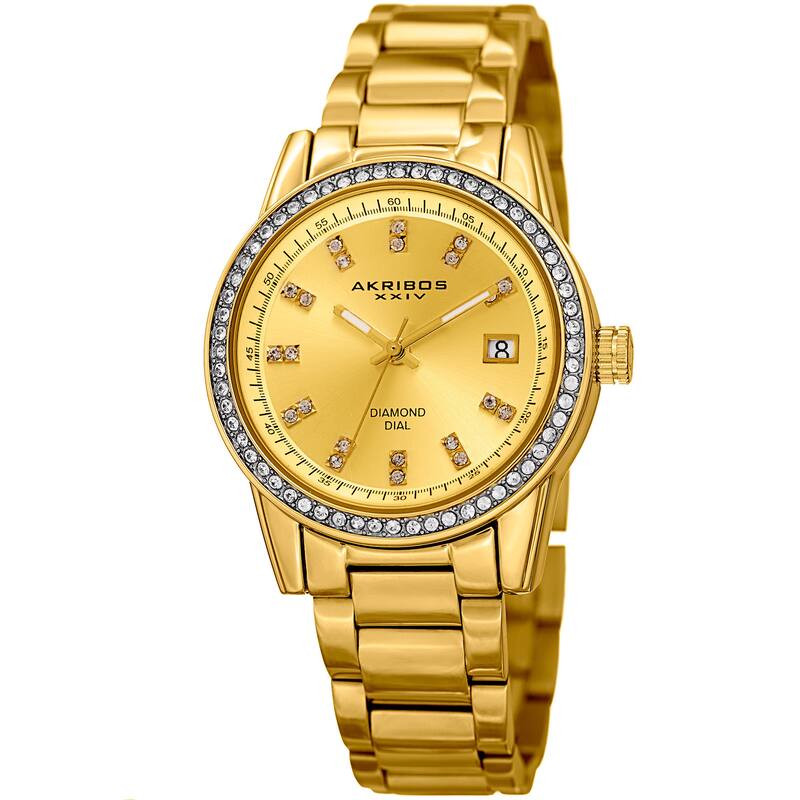 Akribos XXIV Women's Quartz Diamond Stainless Steel Gold-Tone Bracelet Watch