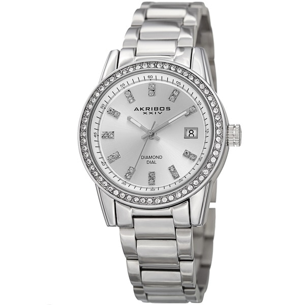 Akribos XXIV Women's Quartz Diamond Stainless Steel Silver-Tone Bracelet Watch