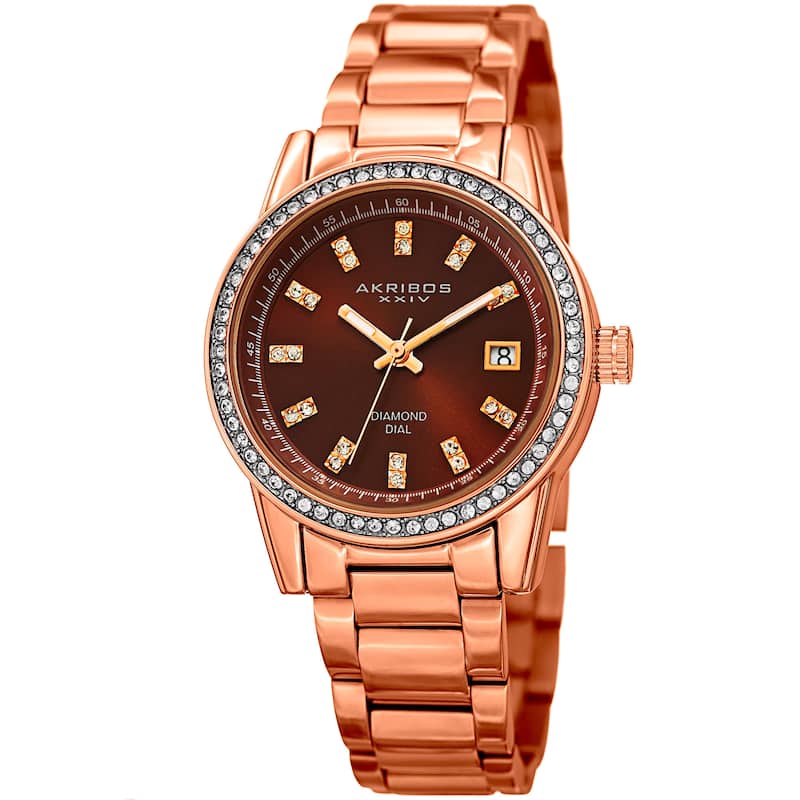 Akribos XXIV Women's Quartz Diamond Stainless Steel Rose-Tone Bracelet Watch