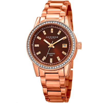 Akribos XXIV Women's Quartz Diamond Stainless Steel Rose-Tone Bracelet Watch