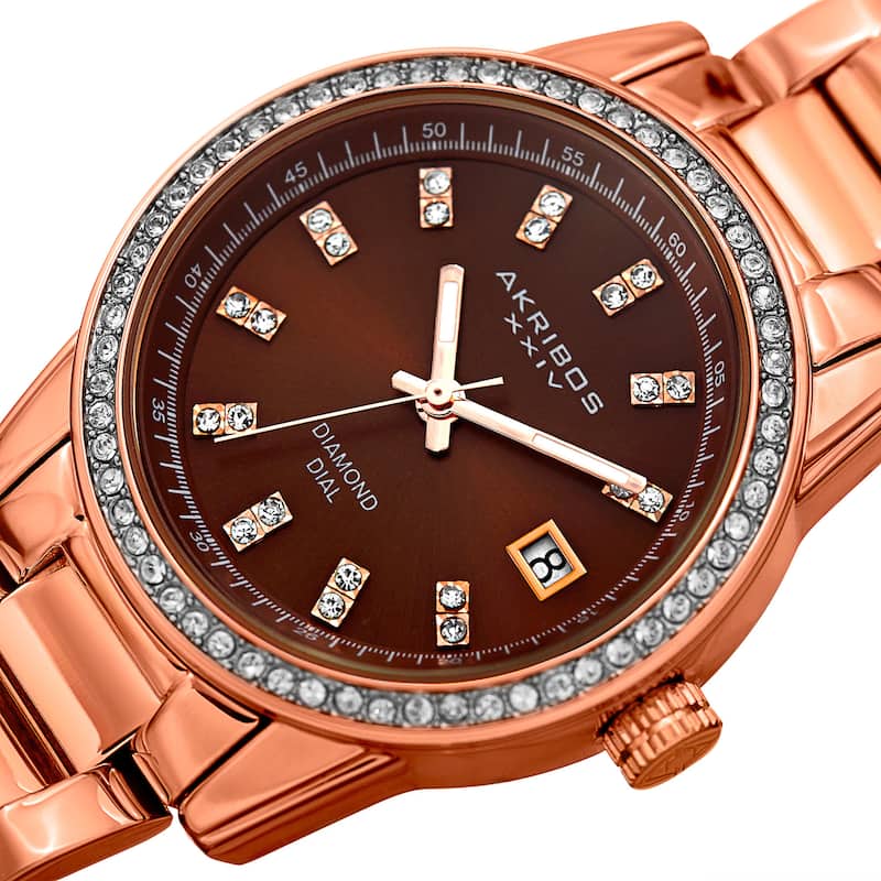 Akribos XXIV Women's Quartz Diamond Stainless Steel Rose-Tone Bracelet Watch