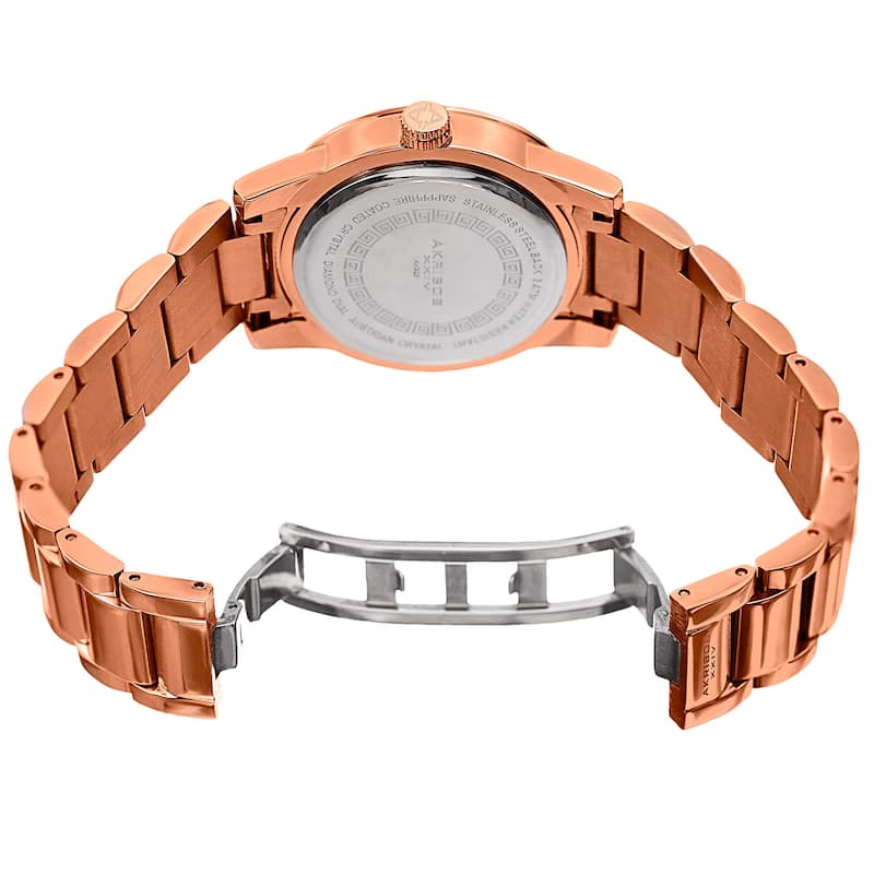 Akribos XXIV Women's Quartz Diamond Stainless Steel Rose-Tone Bracelet Watch