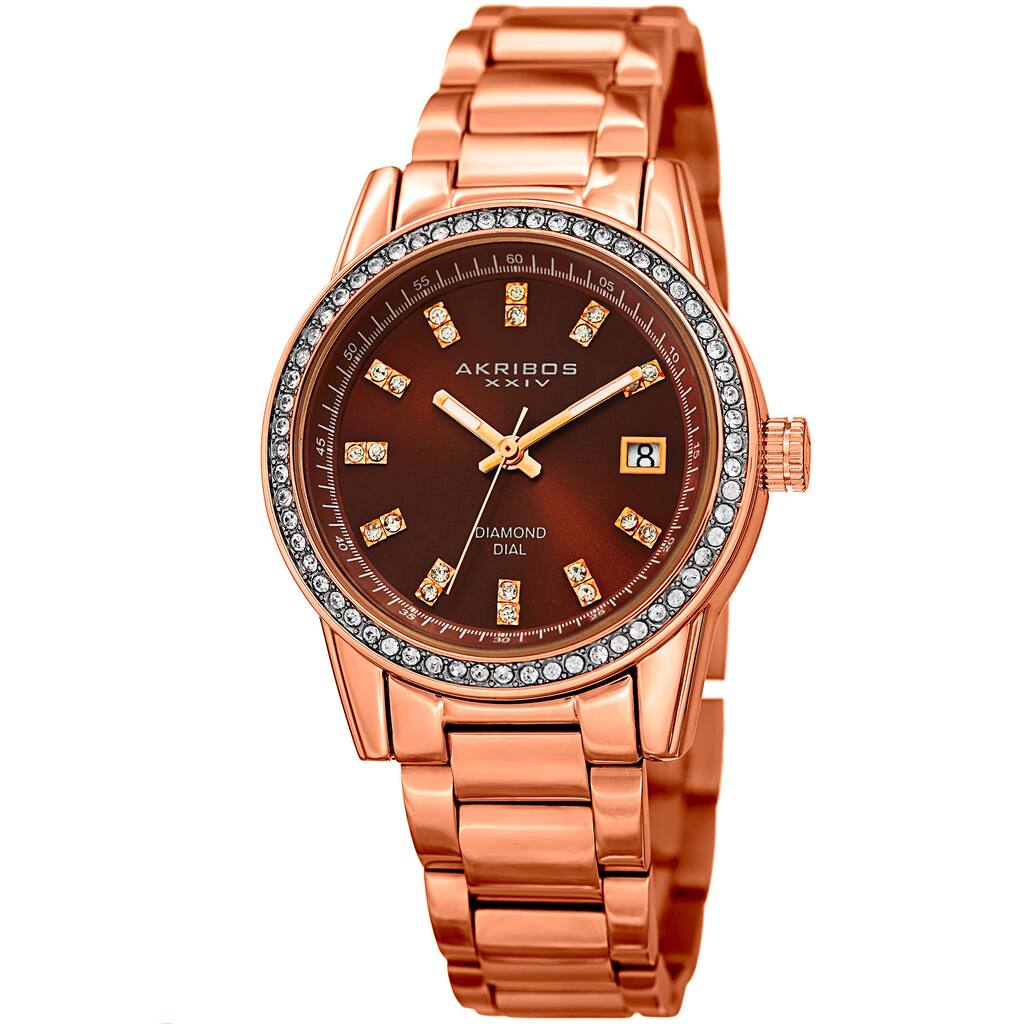 Akribos XXIV Women's Quartz Diamond Stainless Steel Rose-Tone Bracelet Watch