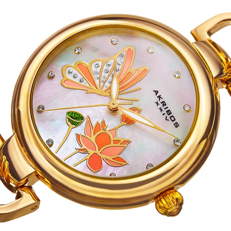 Akribos XXIV Women's Quartz Swarovski Crystal Chain Style Gold-Tone Bracelet Watch