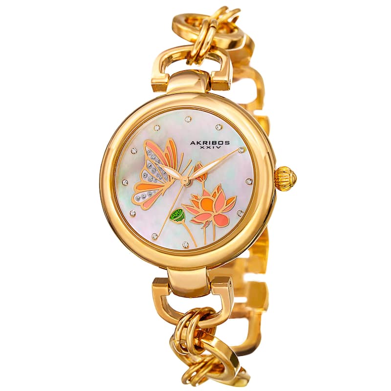 Akribos XXIV Women's Quartz Swarovski Crystal Chain Style Gold-Tone Bracelet Watch