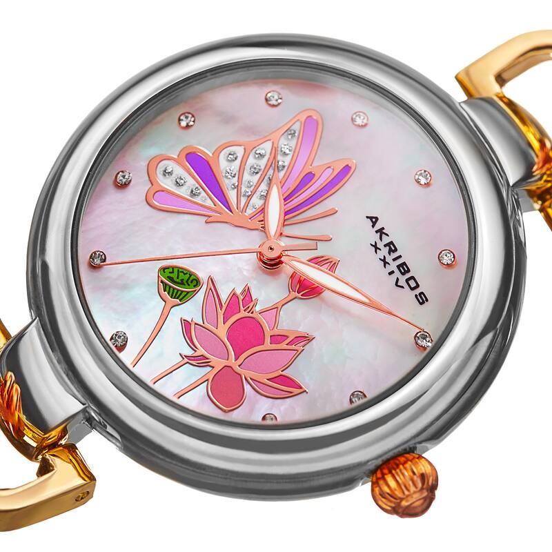 Akribos XXIV Women's Quartz Swarovski Crystal Chain Style Tri-Color Bracelet Watch