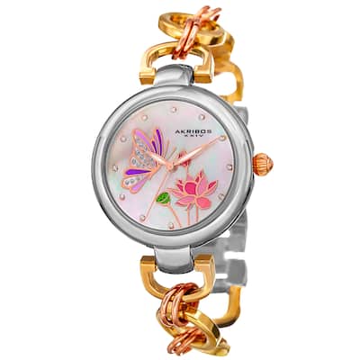 Akribos XXIV Women's Quartz Swarovski Crystal Chain Style Tri-Color Bracelet Watch