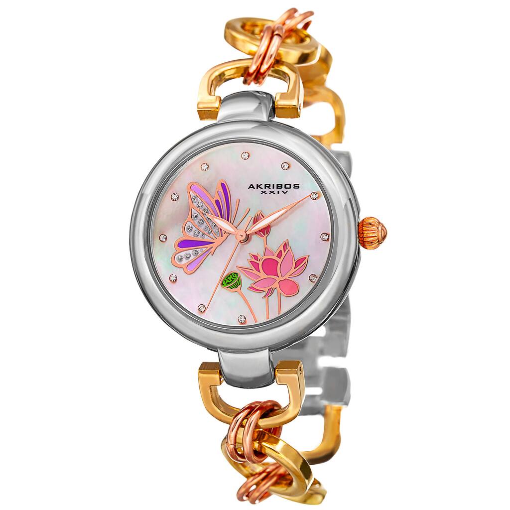 Akribos XXIV Women's Quartz Swarovski Crystal Chain Style Tri-Color Bracelet Watch