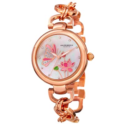 Akribos XXIV Women's Quartz Swarovski Crystal Chain Style Rose-Tone Bracelet Watch