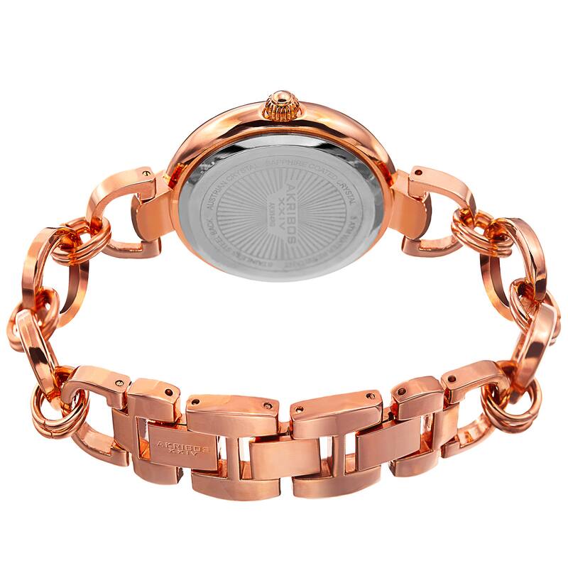 Akribos XXIV Women's Quartz Swarovski Crystal Chain Style Rose-Tone Bracelet Watch