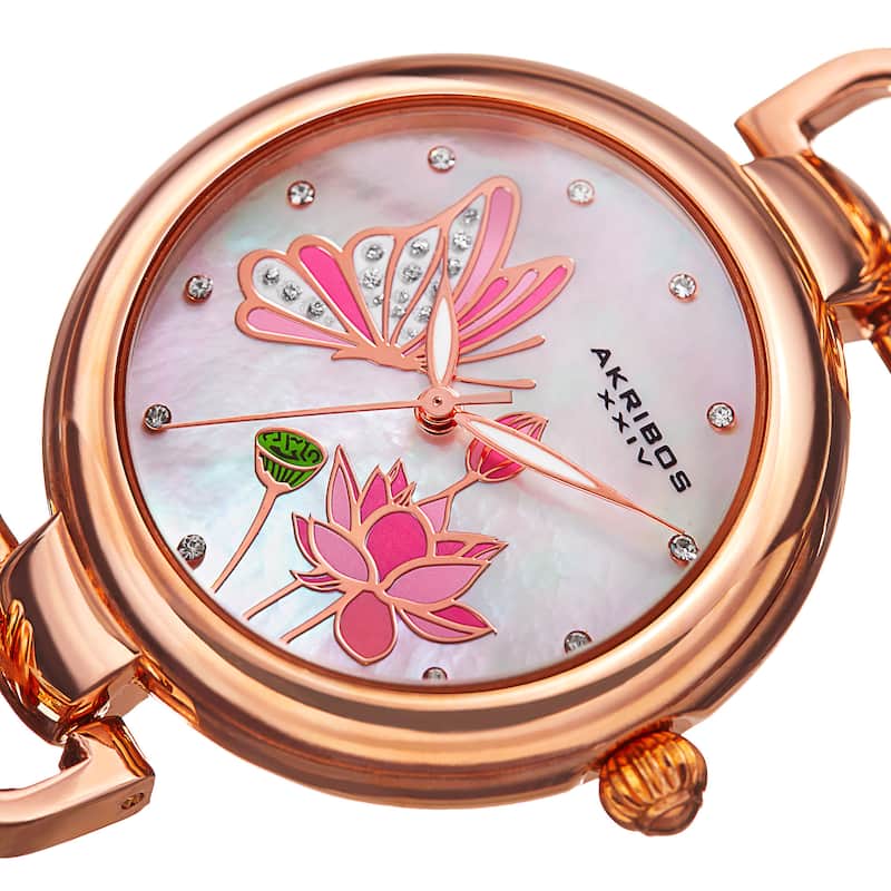 Akribos XXIV Women's Quartz Swarovski Crystal Chain Style Rose-Tone Bracelet Watch