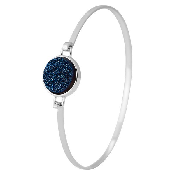 Sterling Silver Blue Drusy High-polish Bangle Bracelet
