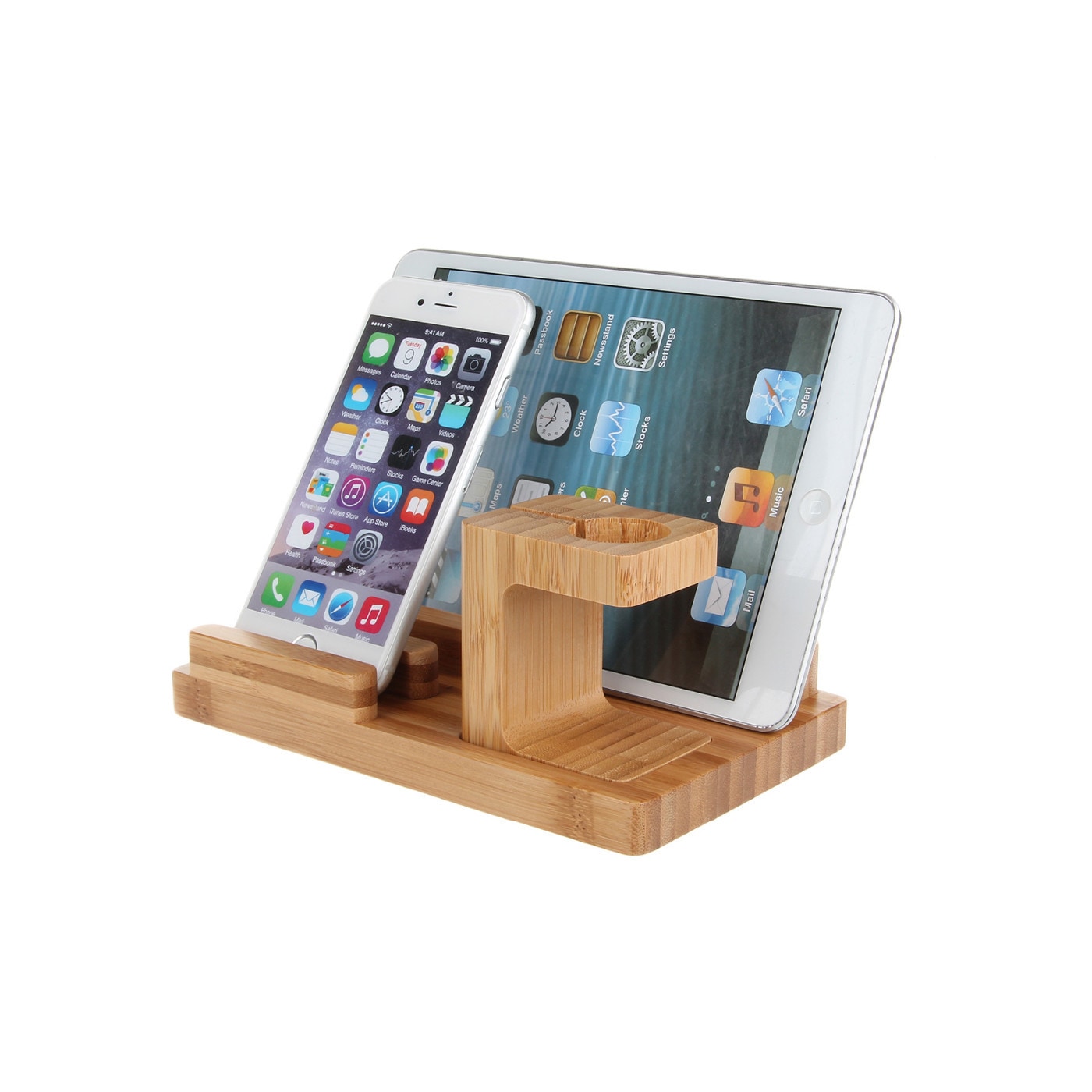 Shop Ipm Brown Bamboo Wood Dock For Apple Watch Iphone Ipad And