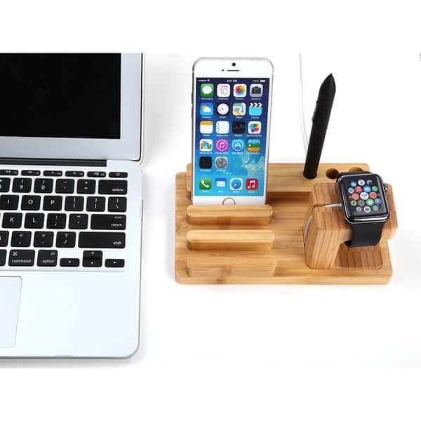 Shop Ipm Brown Bamboo Wood Dock For Apple Watch Iphone Ipad And