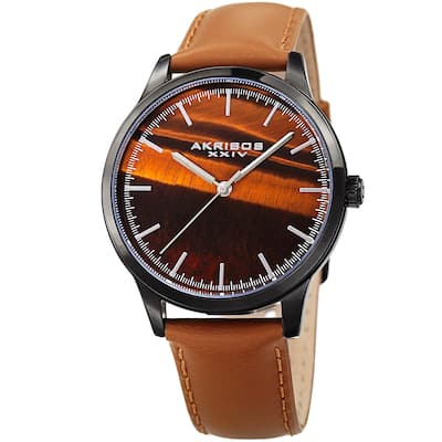 Akribos XXIV Men's Quartz Tiger Eye Leather Strap Watch