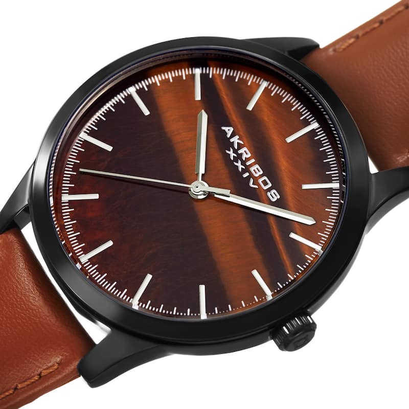 Akribos XXIV Men's Quartz Tiger Eye Leather Strap Watch