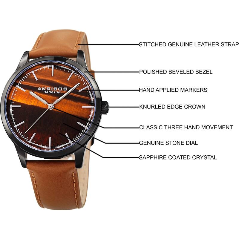 Akribos XXIV Men's Quartz Tiger Eye Leather Strap Watch
