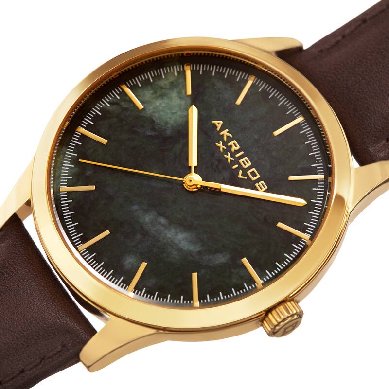 Akribos XXIV Men's Quartz Green Marble Leather Strap Watch