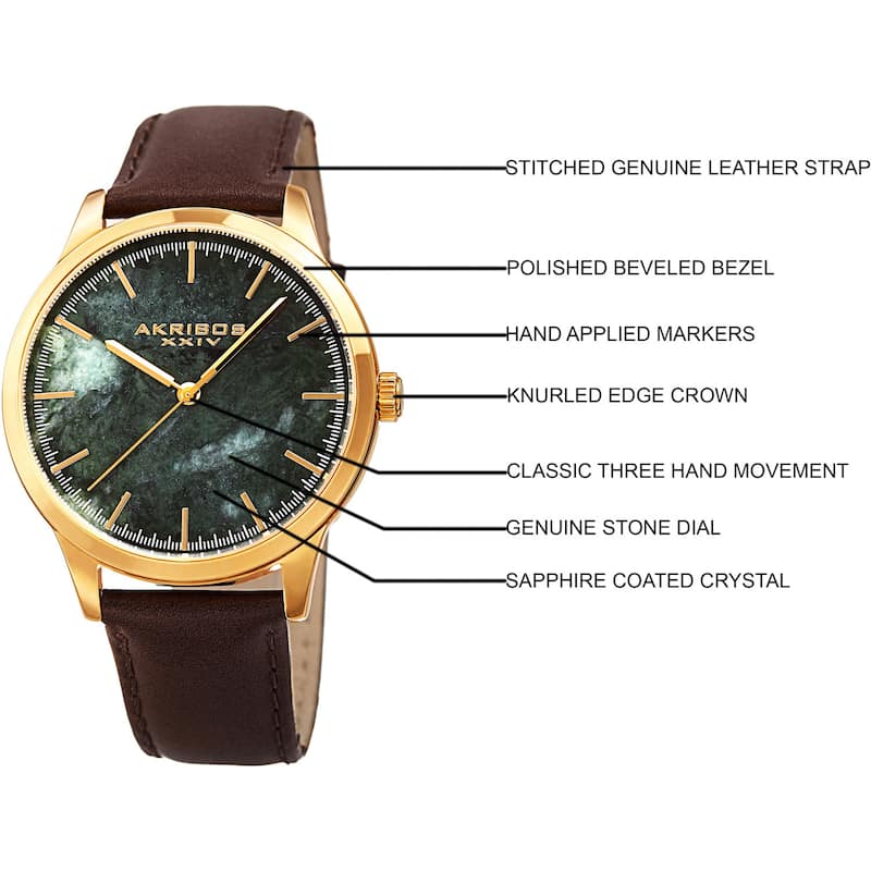 Akribos XXIV Men's Quartz Green Marble Leather Strap Watch