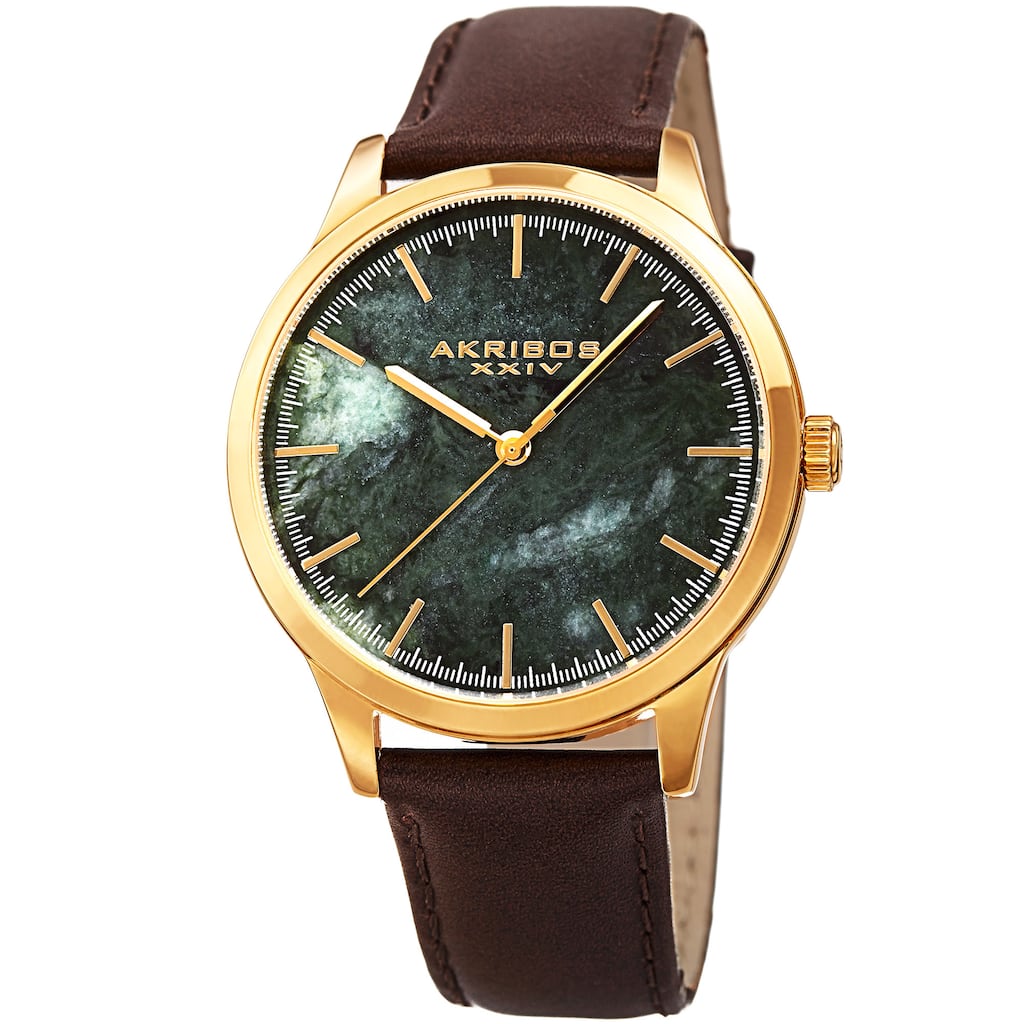 Akribos XXIV Men's Quartz Green Marble Leather Strap Watch