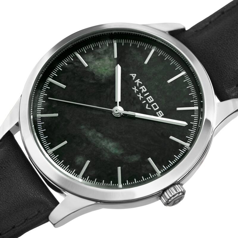 Akribos XXIV Men's Quartz Green Marble Leather Strap Watch