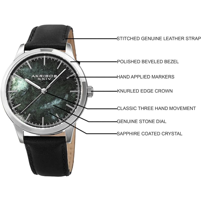 Akribos XXIV Men's Quartz Green Marble Leather Strap Watch