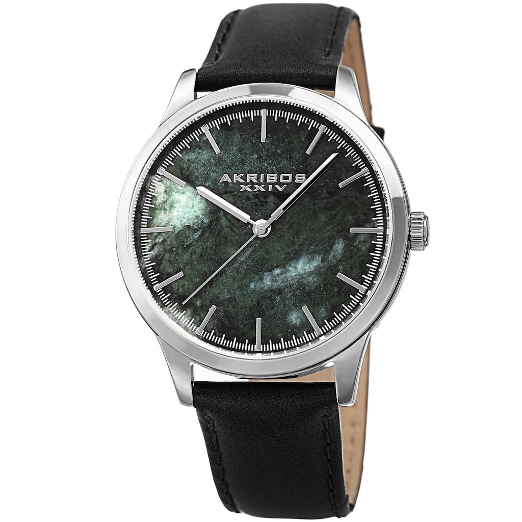 Akribos XXIV Men's Quartz Green Marble Leather Strap Watch