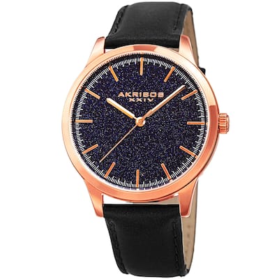 Akribos XXIV Men's Quartz Blue Goldstone Leather Strap Watch