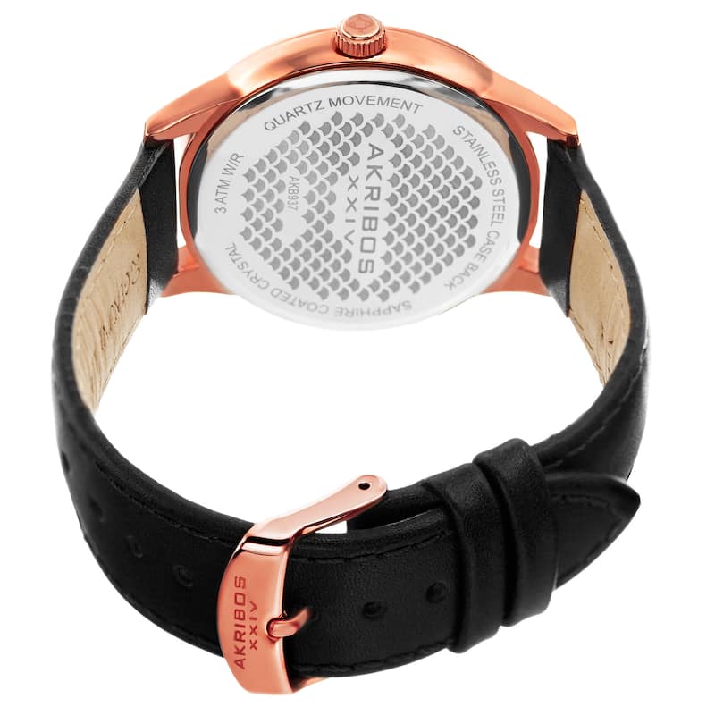 Akribos XXIV Men's Quartz Blue Goldstone Leather Strap Watch