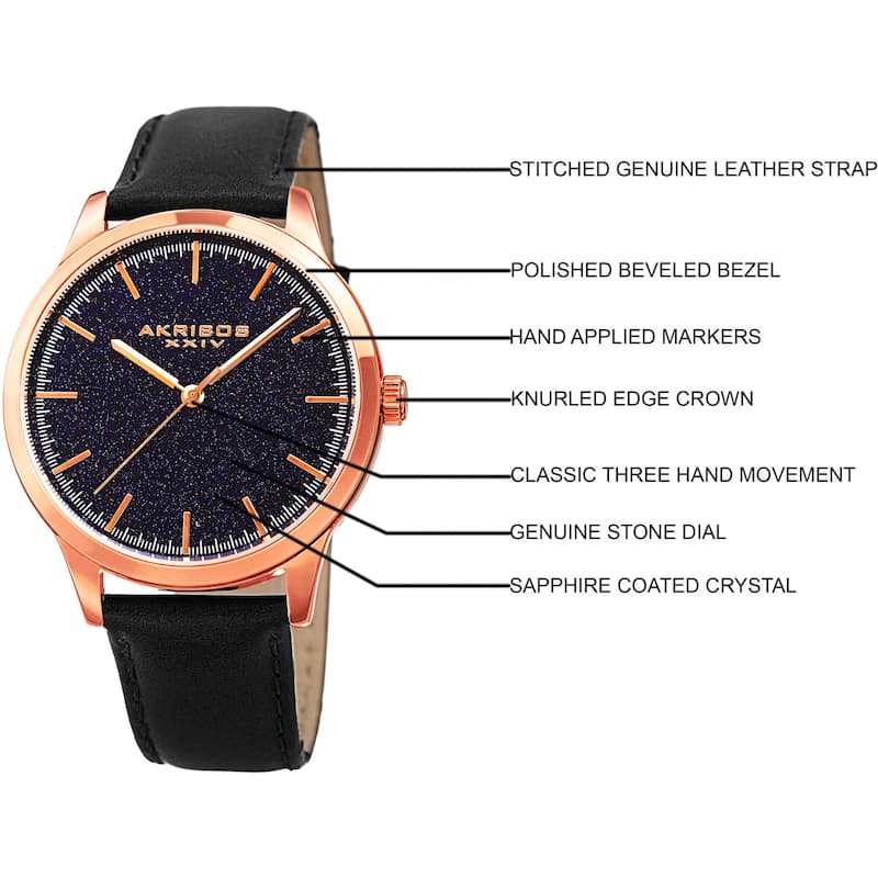 Akribos XXIV Men's Quartz Blue Goldstone Leather Strap Watch