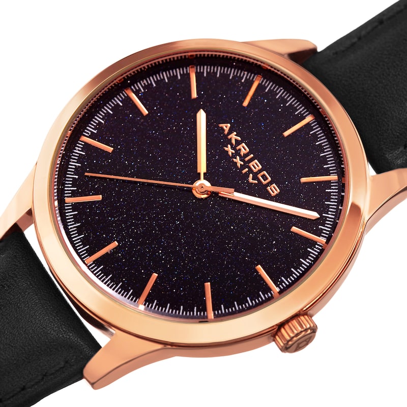 Akribos XXIV Men's Quartz Blue Goldstone Leather Strap Watch