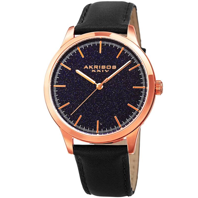 Akribos XXIV Men's Quartz Blue Goldstone Leather Strap Watch