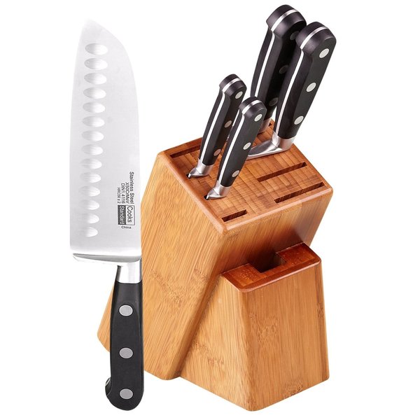 Cooks Standard Asian Gourmet Chef Stainless Steel\/ABS Knife Set With Expandable Bamboo Block 