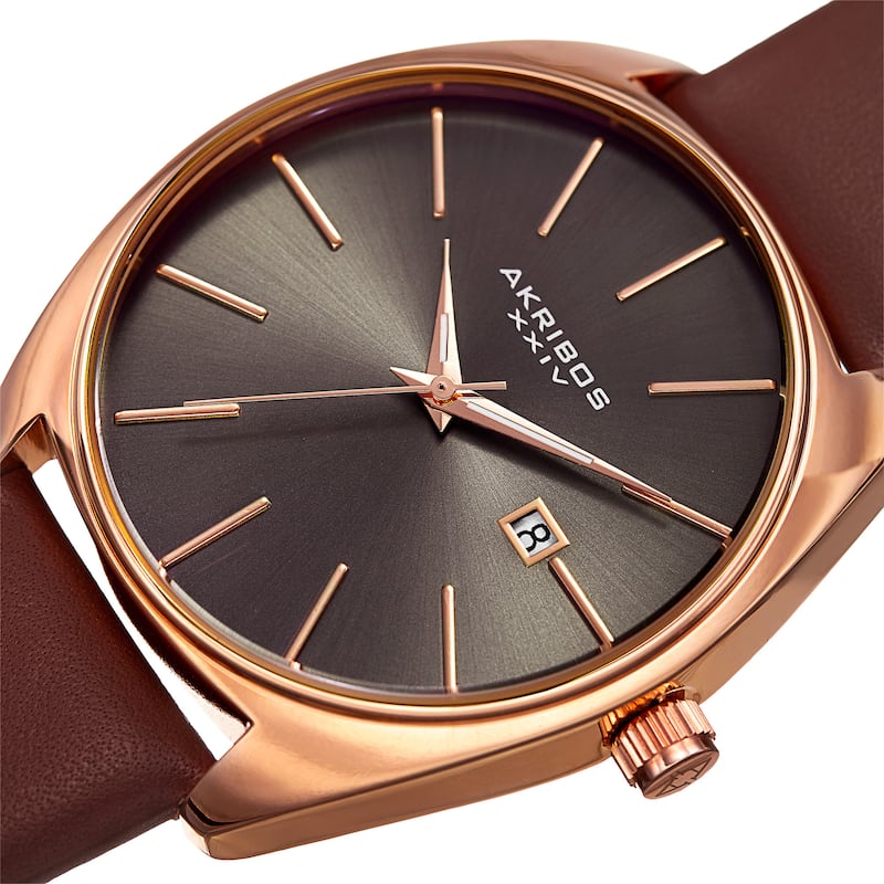 Akribos XXIV Men's Quartz Date Leather Brown Strap Watch
