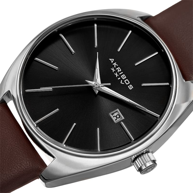 Akribos XXIV Men's Quartz Date Leather Brown Strap Watch
