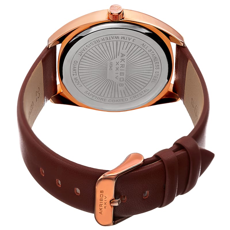 Akribos XXIV Men's Quartz Date Leather Brown Strap Watch