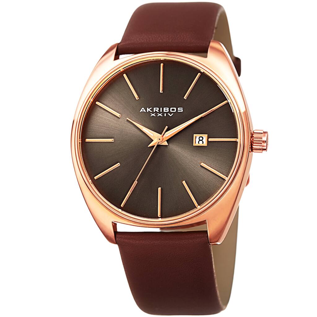 Akribos XXIV Men's Quartz Date Leather Brown Strap Watch