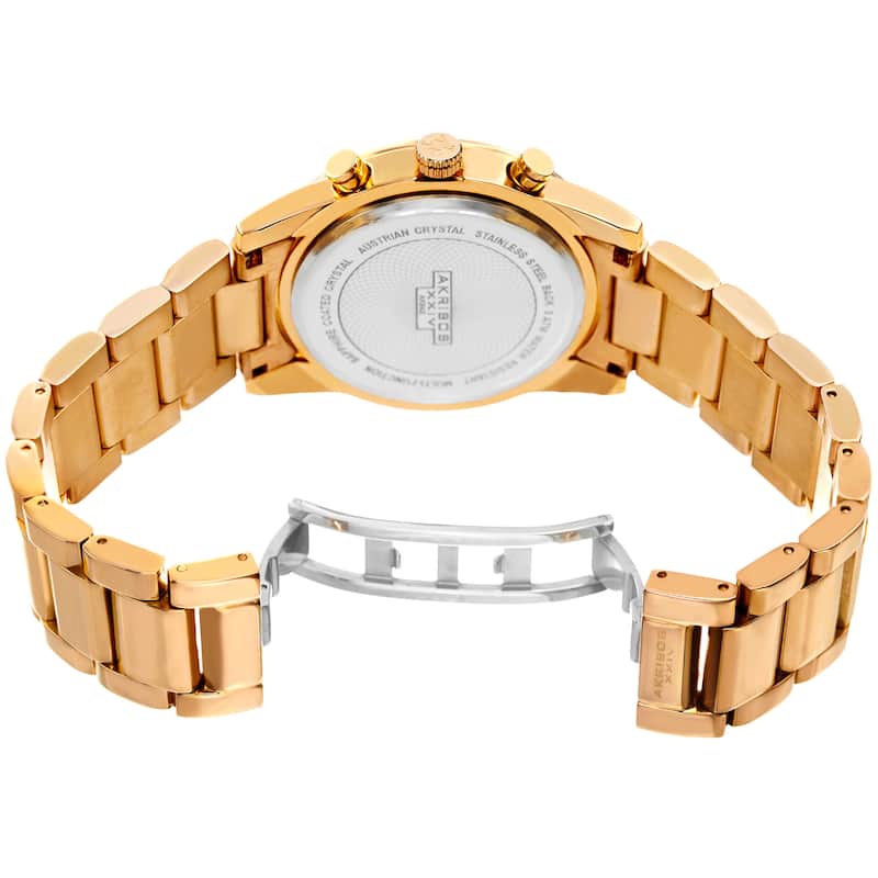 Akribos XXIV Women's Swiss Quartz Multifunction Swarovski Crystal Gold-Tone Bracelet Watch