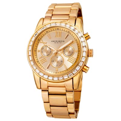 Akribos XXIV Women's Swiss Quartz Multifunction Swarovski Crystal Gold-Tone Bracelet Watch
