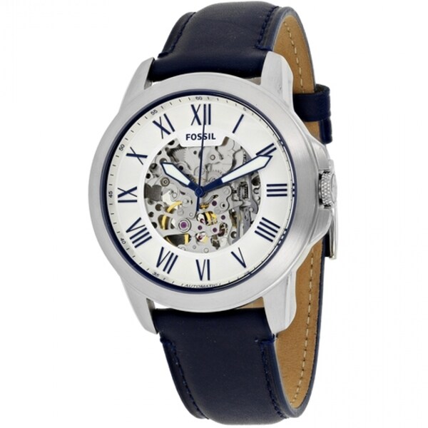 fossil grant automatic blue leather watch