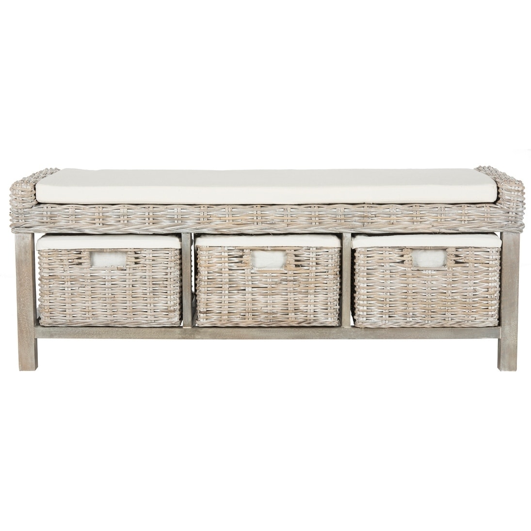 Shop Safavieh Kobutsu Rattan White 3 Drawer Storage Bench On