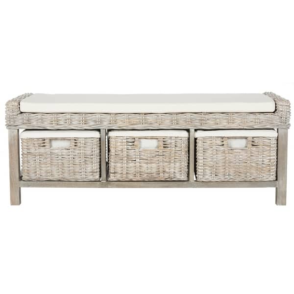 Shop Safavieh Kobutsu Rattan White 3 Drawer Storage Bench On